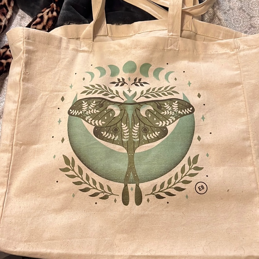 Large canvas tote with moth